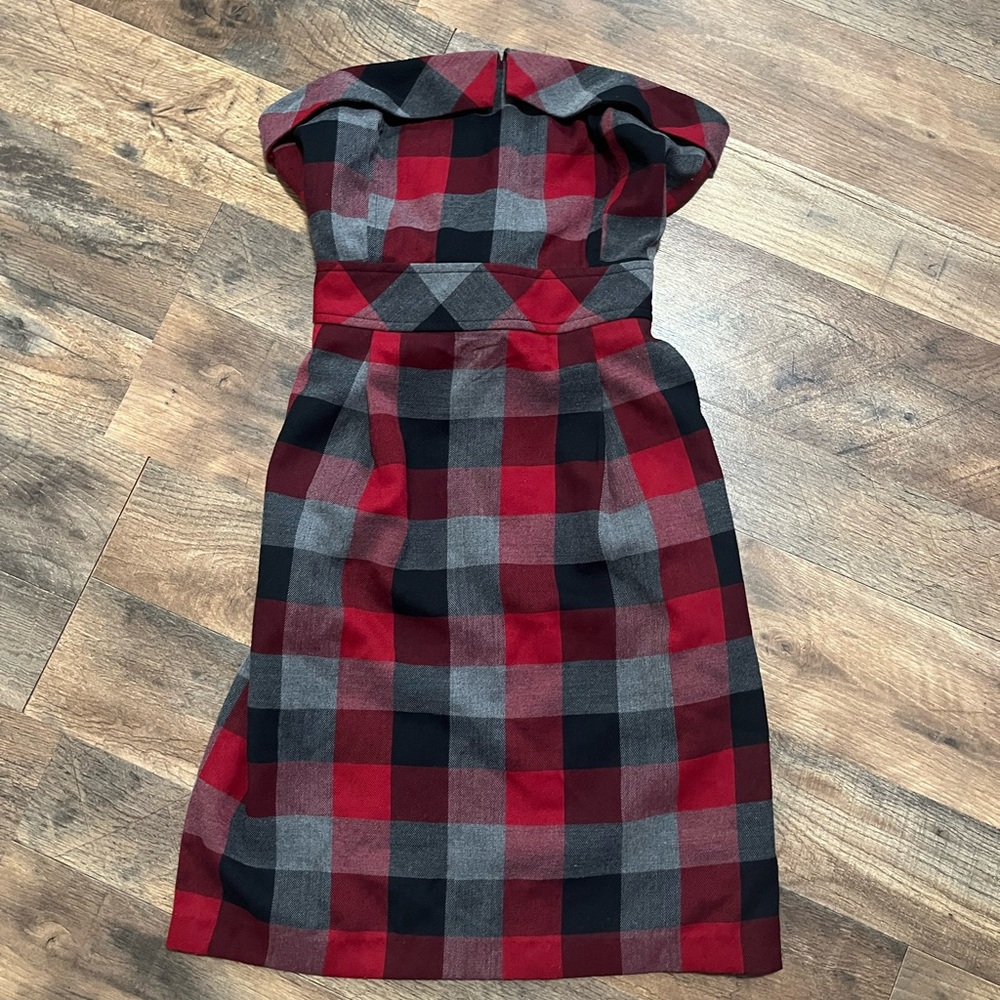 Vintage twenty one -Strapless Dress in Red, Black, and Gray Plaid